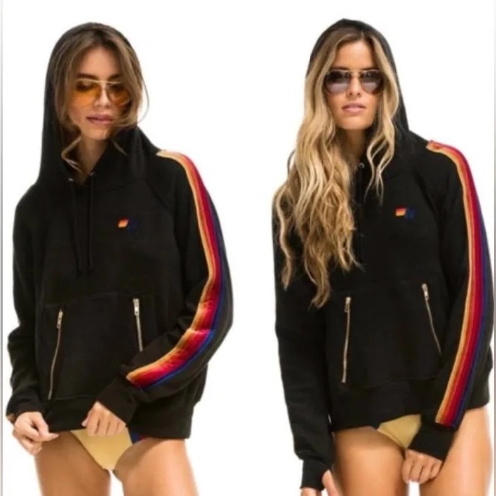 Aviator Nation Black Relaxed Sweatshirt with zipper pockets